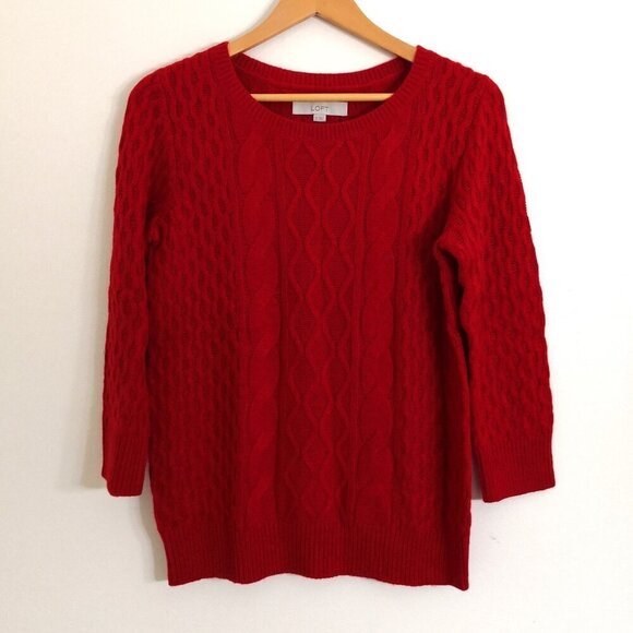 NWOT LOFT Wool/Cotton/Rabbit Hair Blend Cable Knit Cozy Sweater Size M - Picture 7 of 11